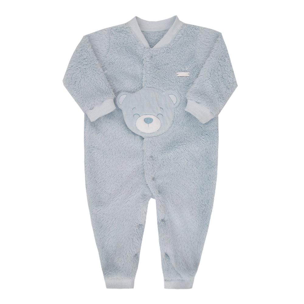 Macacão de Bebê em Plush Creme com Bordado de