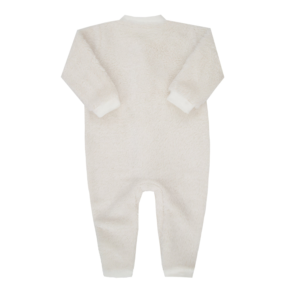 Macacão de Bebê em Plush Creme com Bordado de
