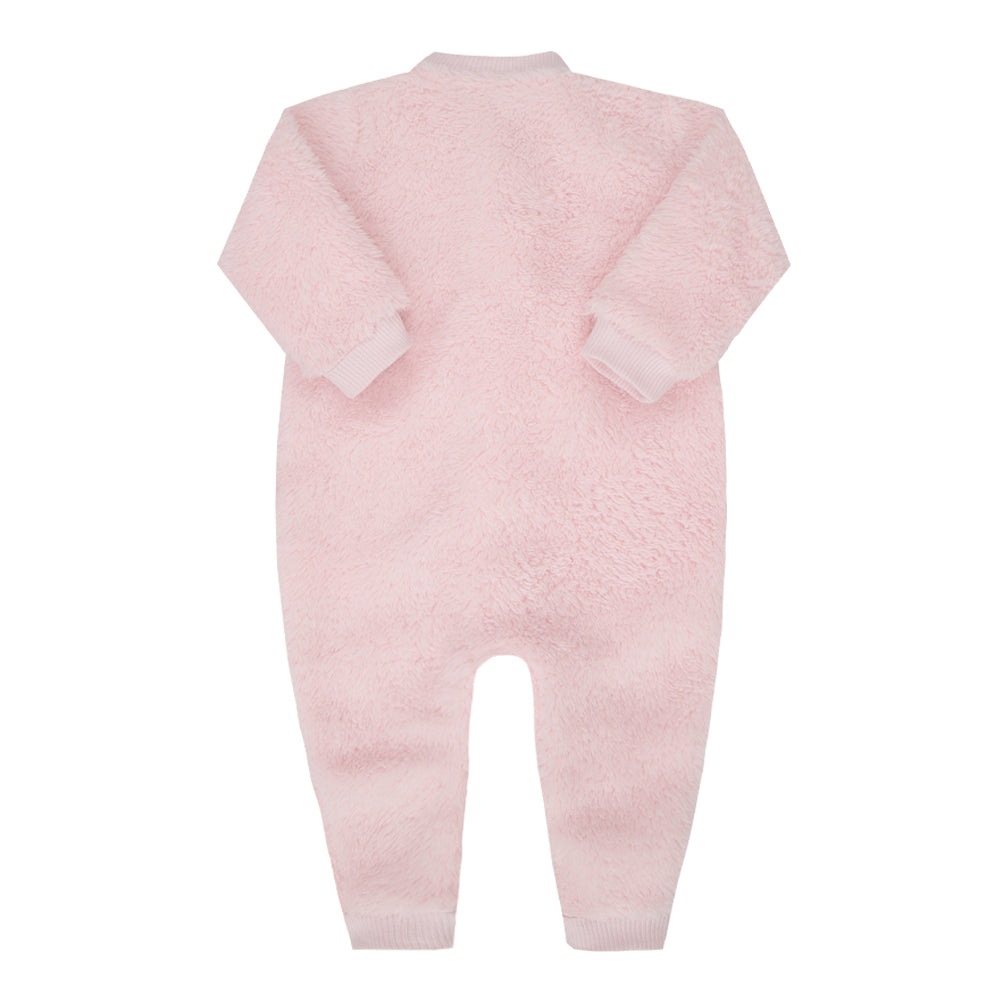 Macacão de Bebê em Plush Creme com Bordado de