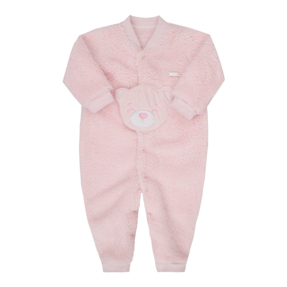 Macacão de Bebê em Plush Creme com Bordado de
