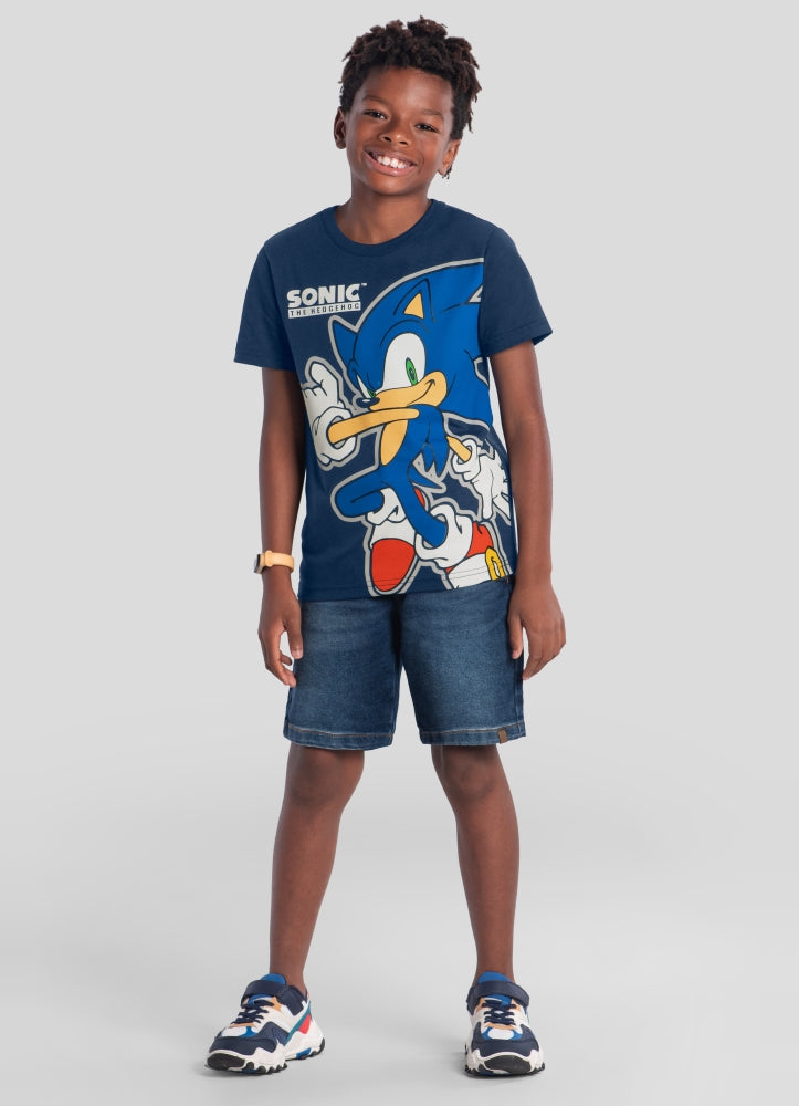 Camiseta Masculina Infantil Sonic Hedgehog