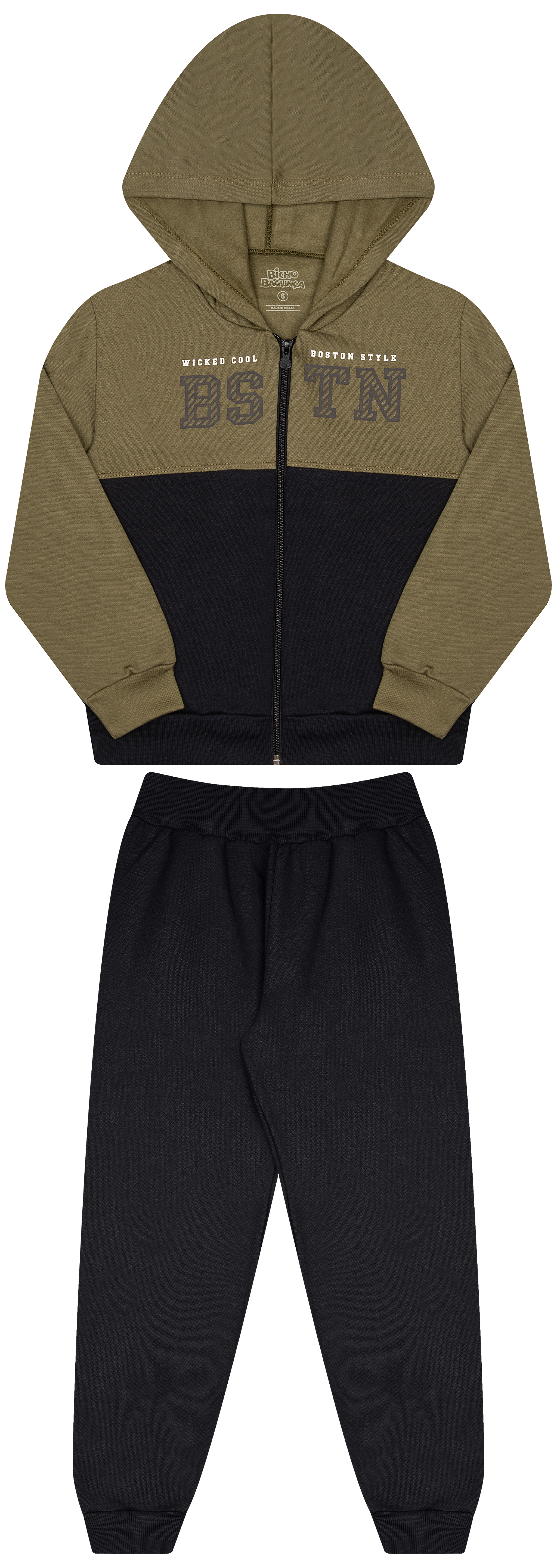 Conjunto de Moletom com Zipper, Capuz e Puff – Conforto e Estilo Urbano