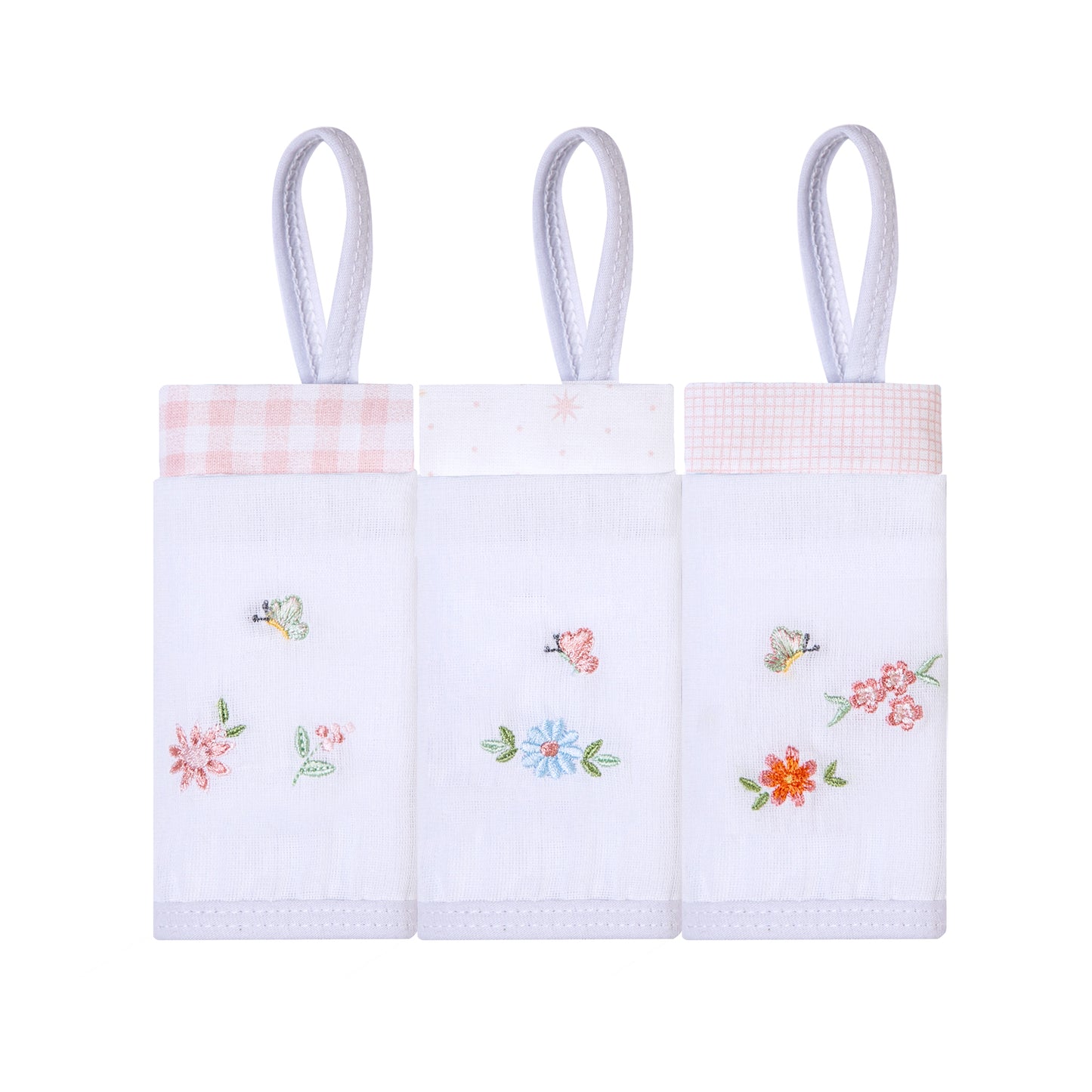 Kit Paninho de Boca Bordados Papi com Prendedor de Chupeta – 3 Unidades 40x40cm Floralzinho