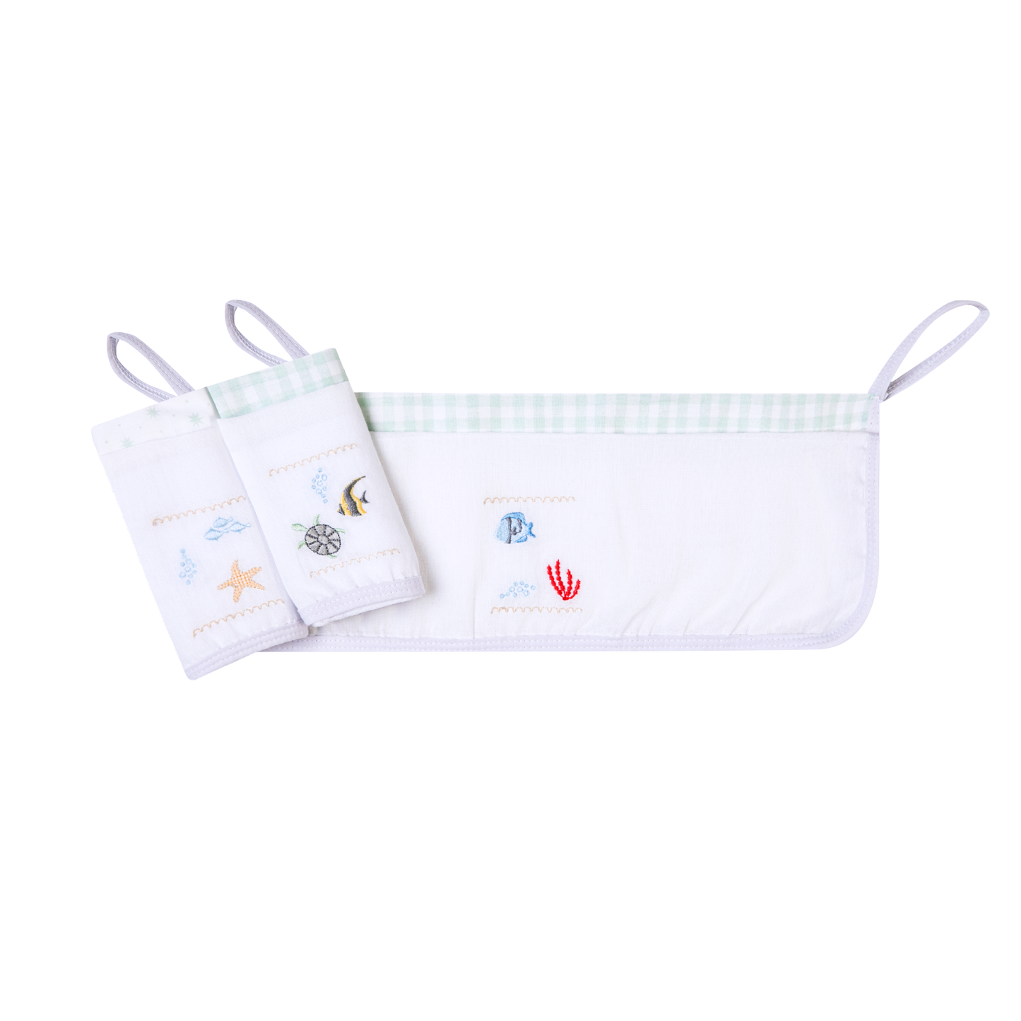 Kit Paninho de Boca Bordados Papi com Prendedor de Chupeta – 3 Unidades 40x40cm Fundo do Mar