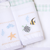 Kit Paninho de Boca Bordados Papi com Prendedor de Chupeta – 3 Unidades 40x40cm Fundo do Mar