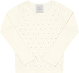 Blusa Feminina Infantil Manga Longa Canelada Perolas