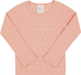 Blusa Feminina Infantil Manga Longa Canelada Perolas