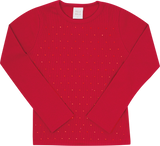 Blusa Feminina Infantil Manga longa Canelada  Brilho Strass