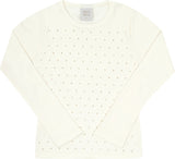 Blusa Feminina Infantil Manga longa Canelada  Brilho Strass