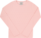 Blusa Feminina Infantil Manga longa Canelada  Brilho Strass