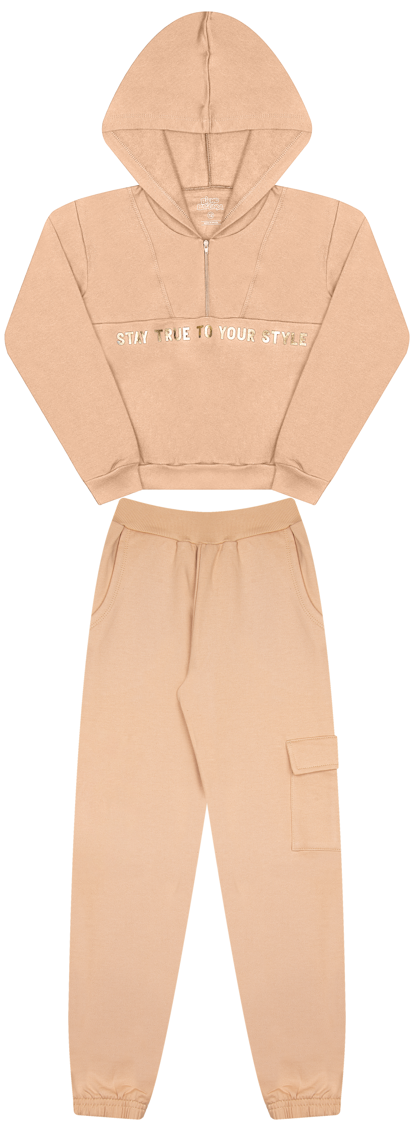 Conjunto de Moletom com Zipper, Capuz e Estampa Foil – Conforto e Estilo Brilhante