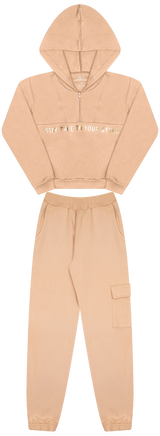 Conjunto de Moletom com Zipper, Capuz e Estampa Foil – Conforto e Estilo Brilhante