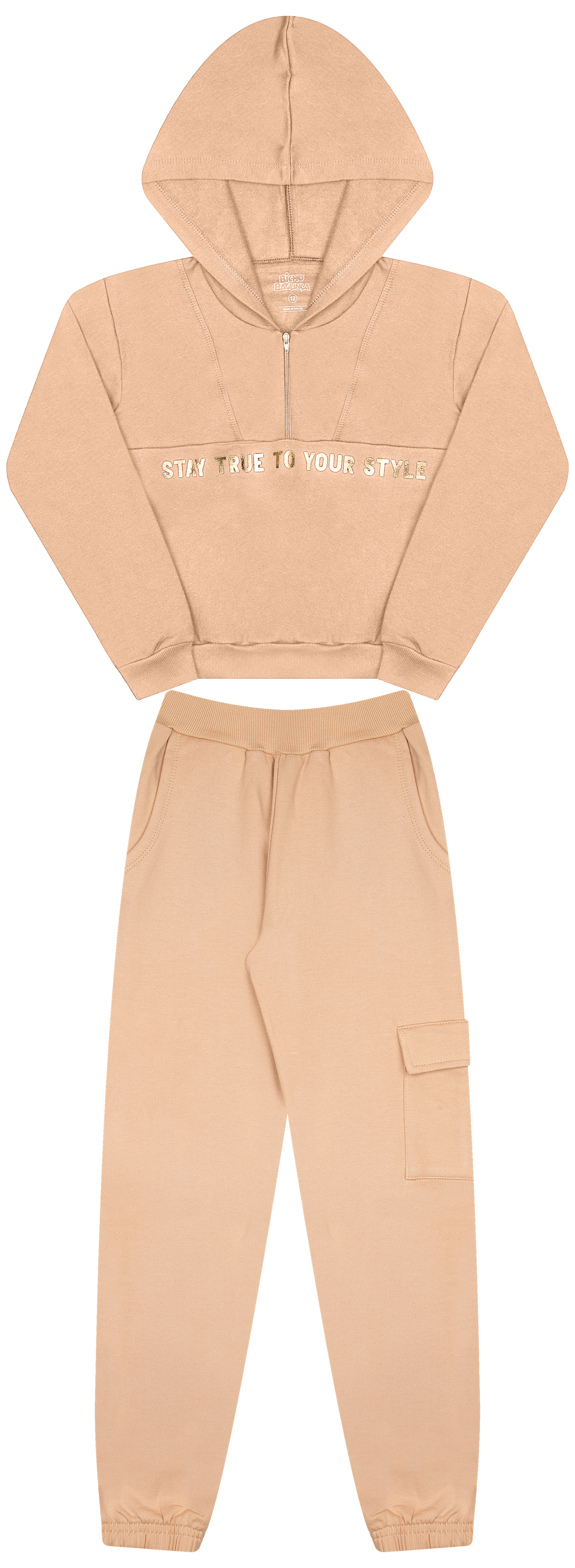 Conjunto de Moletom com Zipper, Capuz e Estampa Foil – Conforto e Estilo Brilhante
