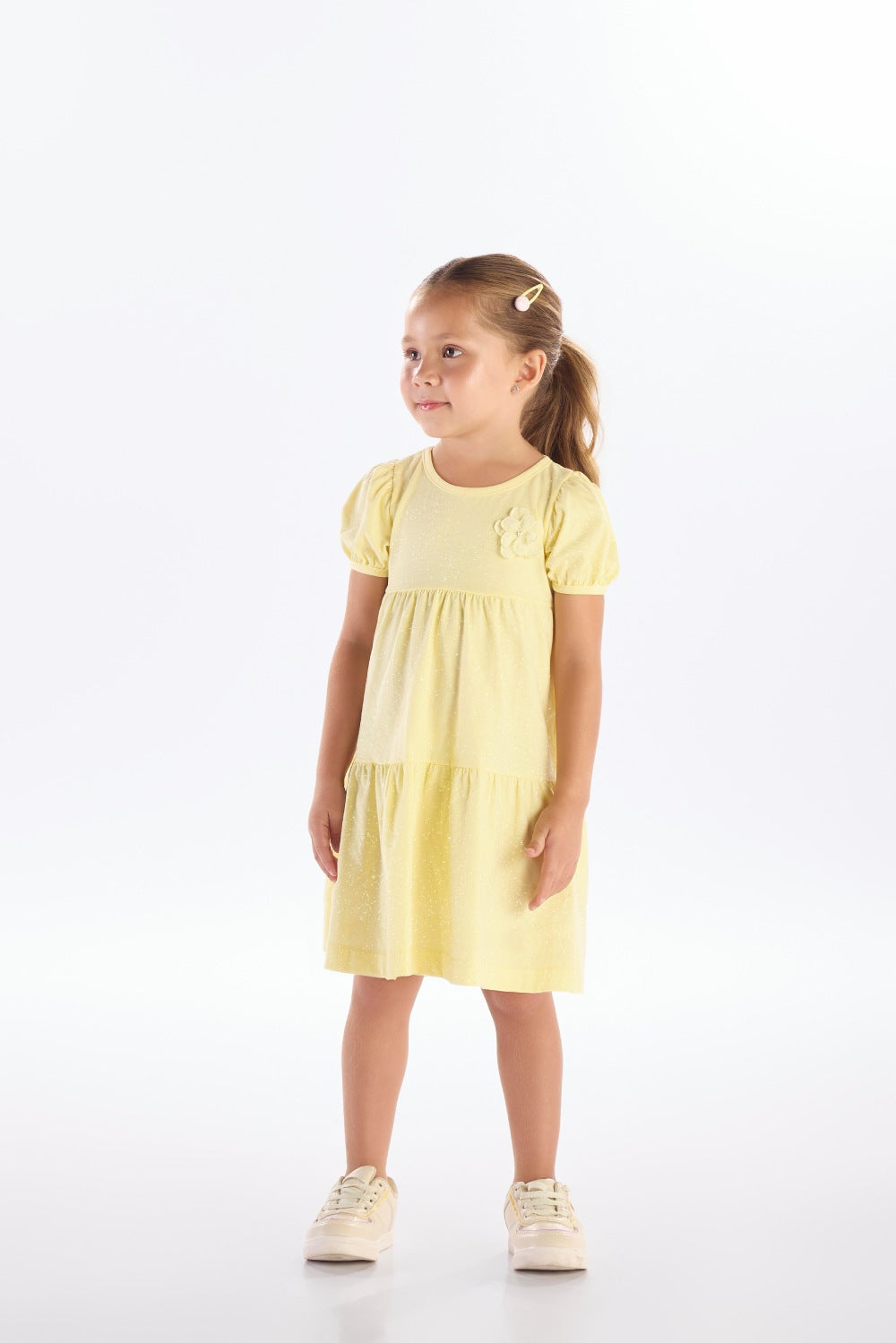 Vestido Feminino Infantil Brilho Flor