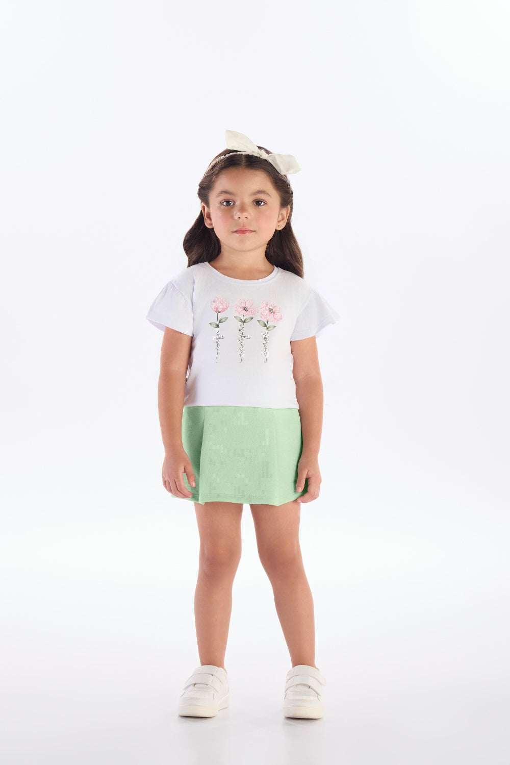Conjunto Feminino Infantil Shorts Saia Moletinho Flores
