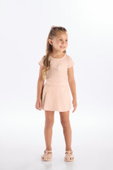 Conjunto Feminino Infantil Canelado Flor Brilho Saia