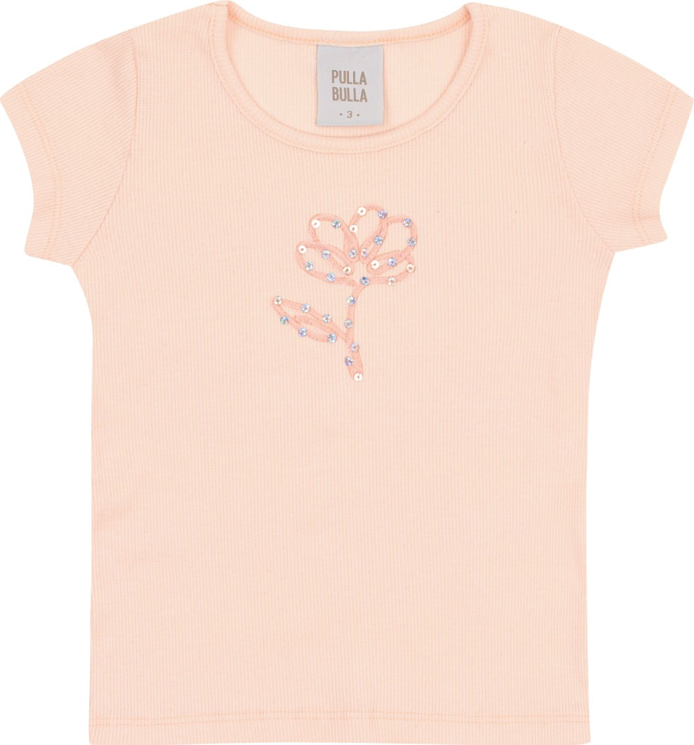 Conjunto Feminino Infantil Canelado Flor Brilho Saia