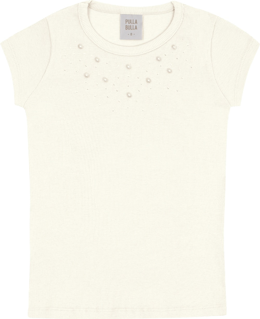 Blusa Feminina Infantil Canelada Perolas