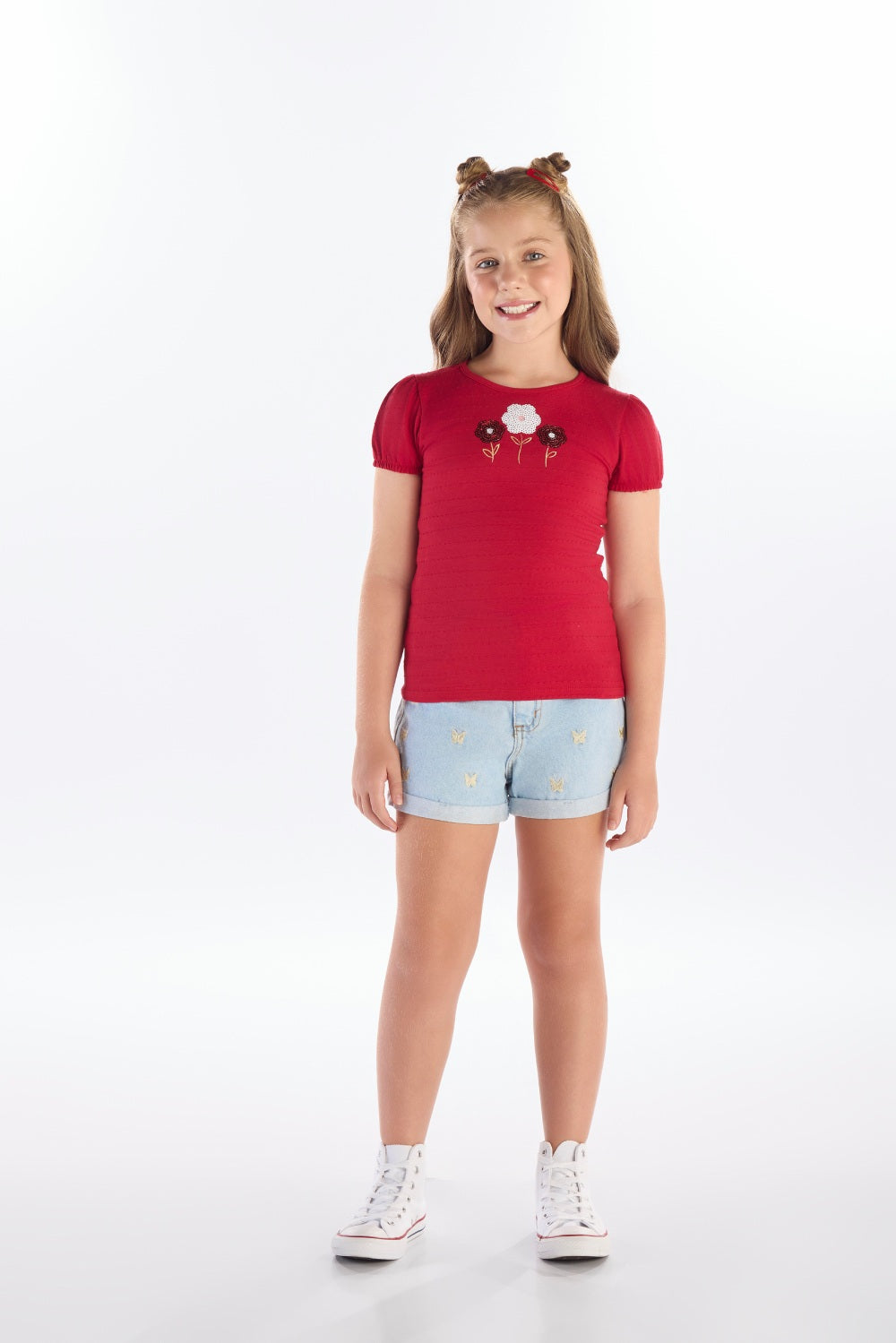 Blusa Feminina Infantil Pipoquinha Flor