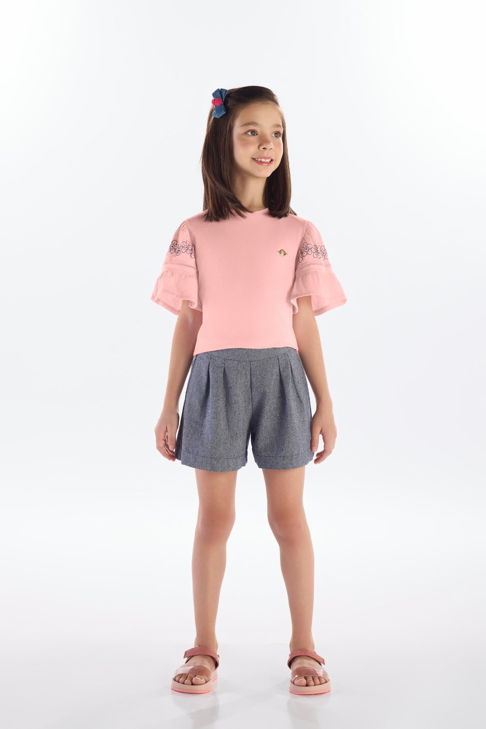 Conjunto Feminino Infantil Shorts Sarja