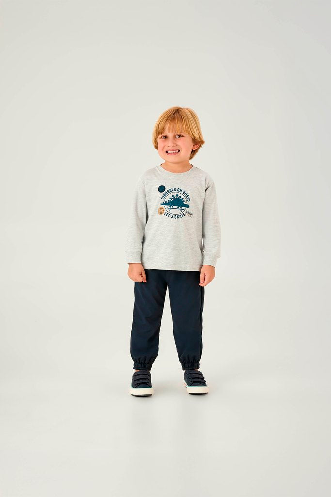 Camiseta Masculina Infantil Manga Longa Pulla Bulla – Dinossauro Skatista e Estilo Divertido