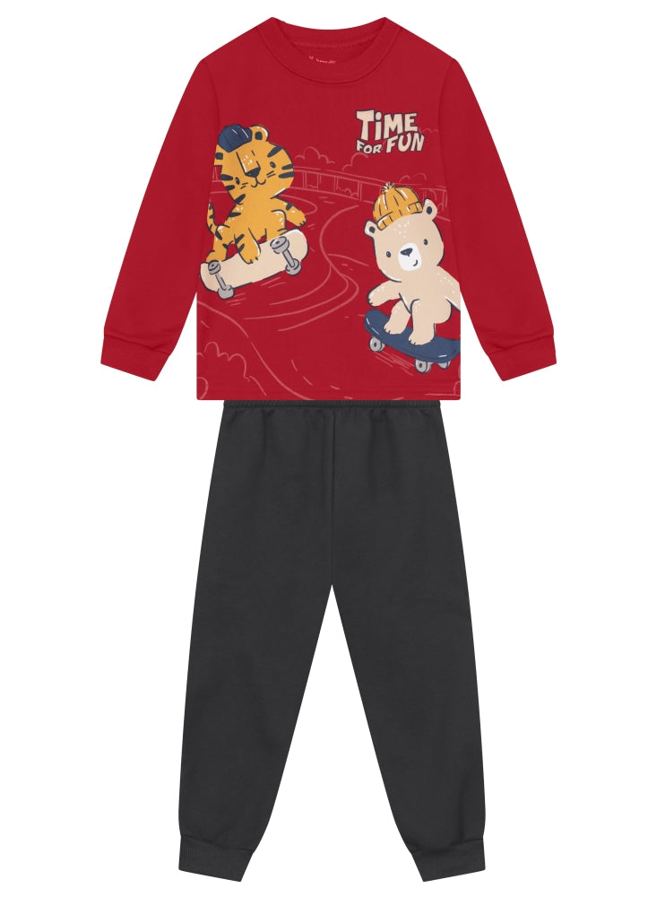 Conjunto Infantil Vermelho com Estampa Divertida para Brincadeiras