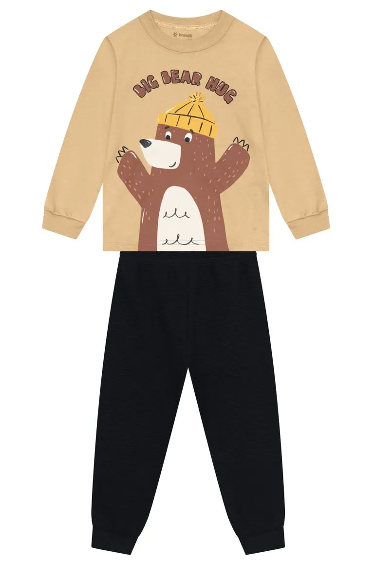 Conjunto Infantil Bege com Estampa de Urso para Noites Aconchegantes