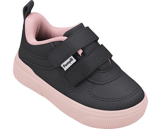 Tênis Infantil Preto e Rosa Fosco Leve e Confortável