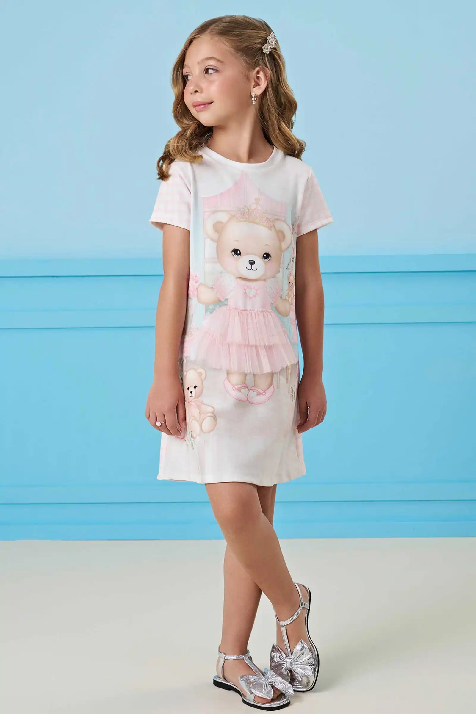 Vestido Feminino Infantil Molecotton Ursinha Princesa