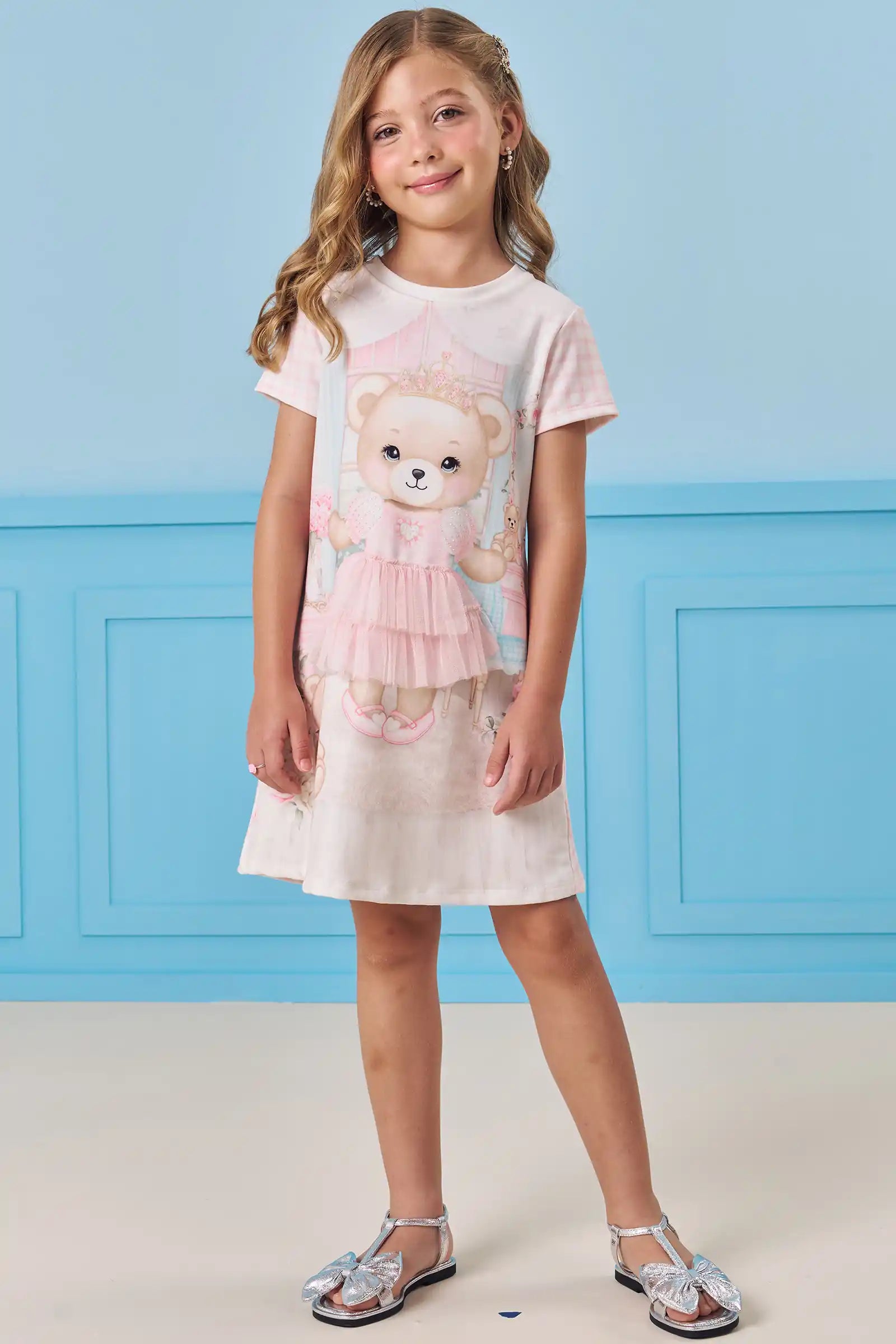 Vestido Feminino Infantil Molecotton Ursinha Princesa