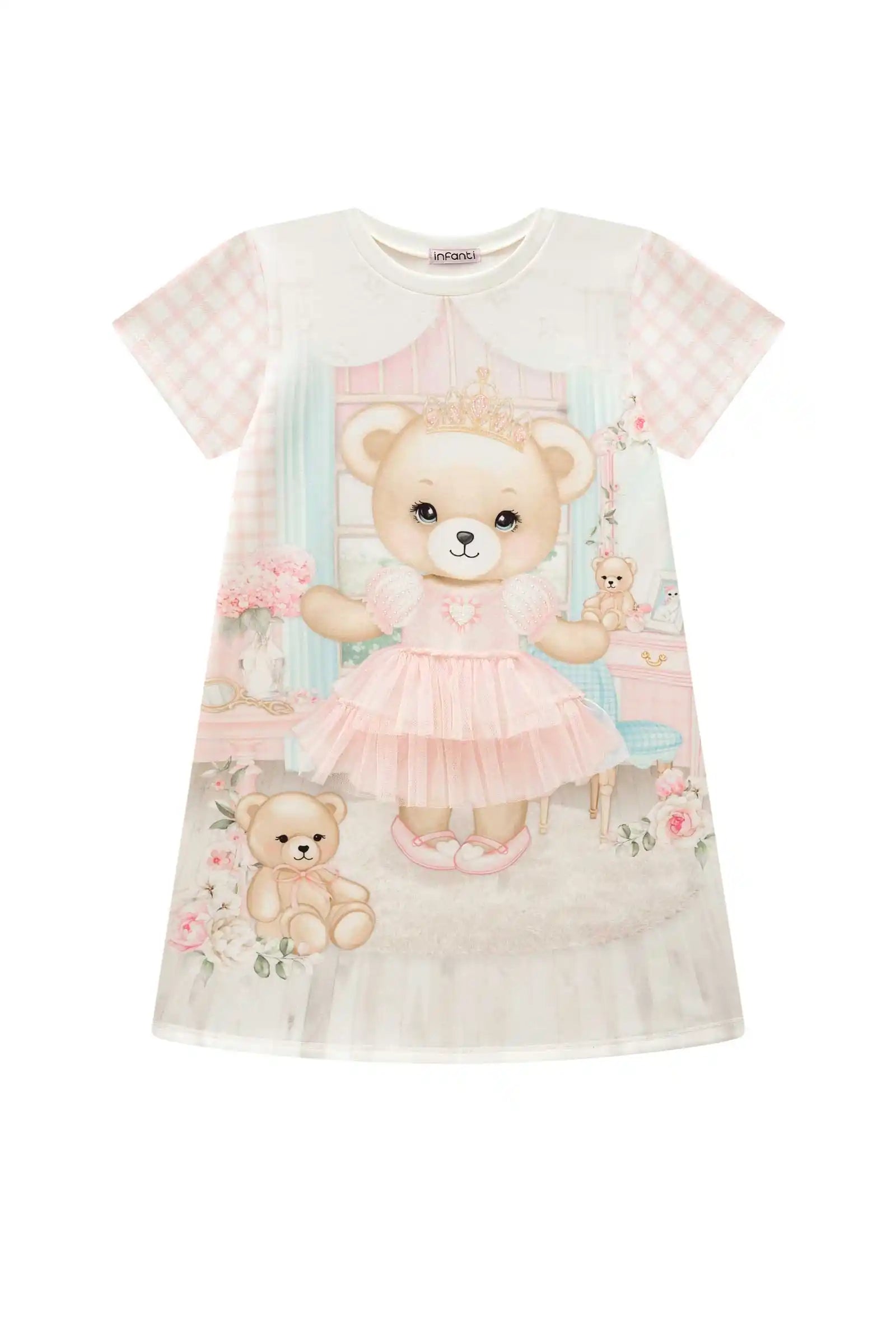 Vestido Feminino Infantil Molecotton Ursinha Princesa