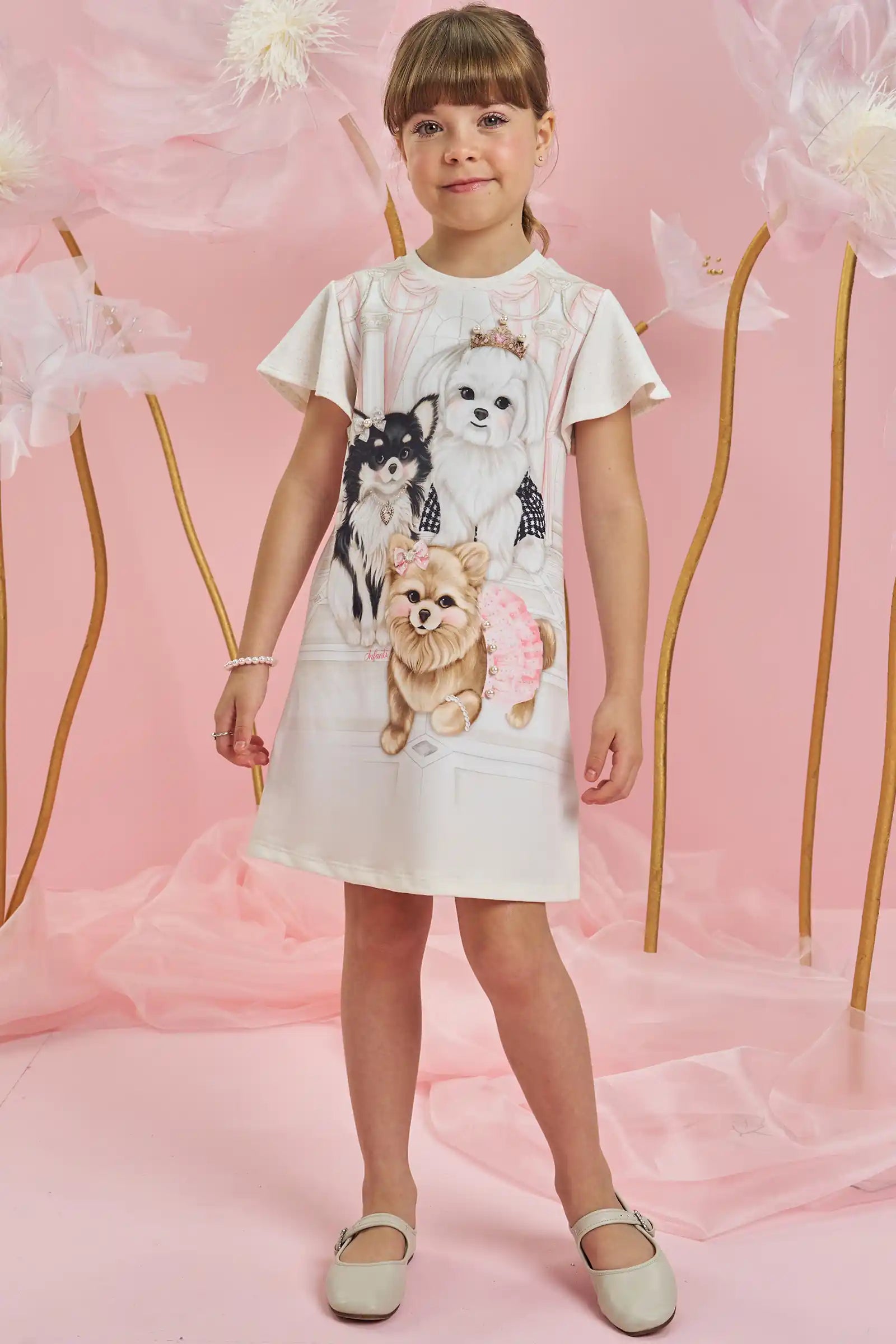 Vestido Feminino Infantil Cachorinha Princesa