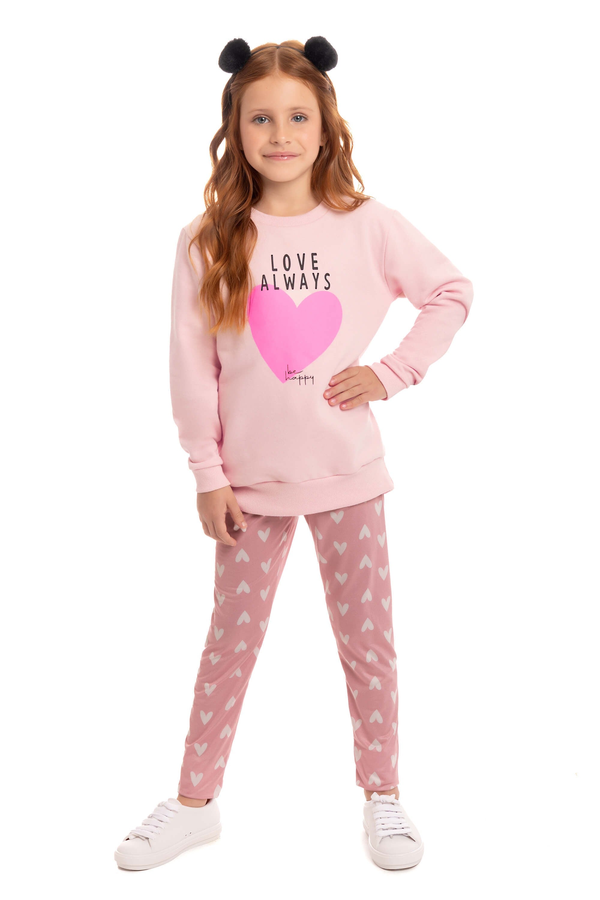 Conjunto Infantil Feminino Casaco Moletom Love com Legging Suplex