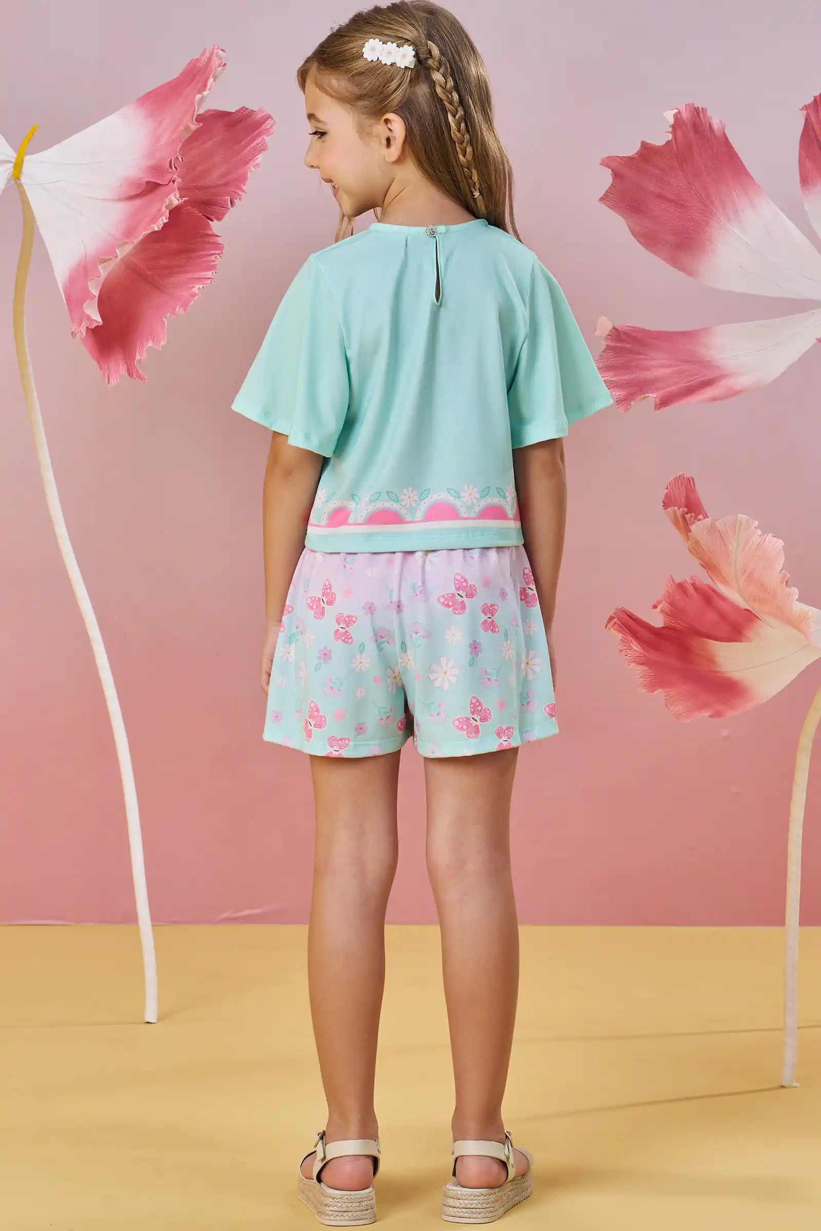 Conjunto Feminino Infantil Shorts em Malha Ursinha