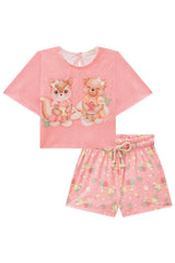 Conjunto Feminino Infantil Shorts em Malha Ursinha