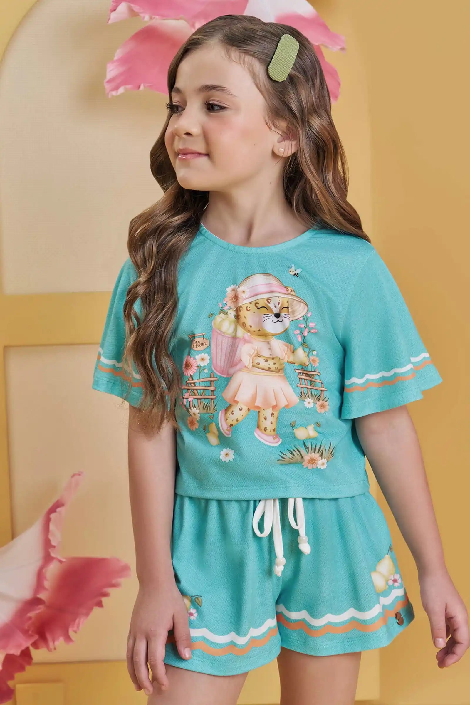 Conjunto Feminino Infantil Short e Blusa Ursinho