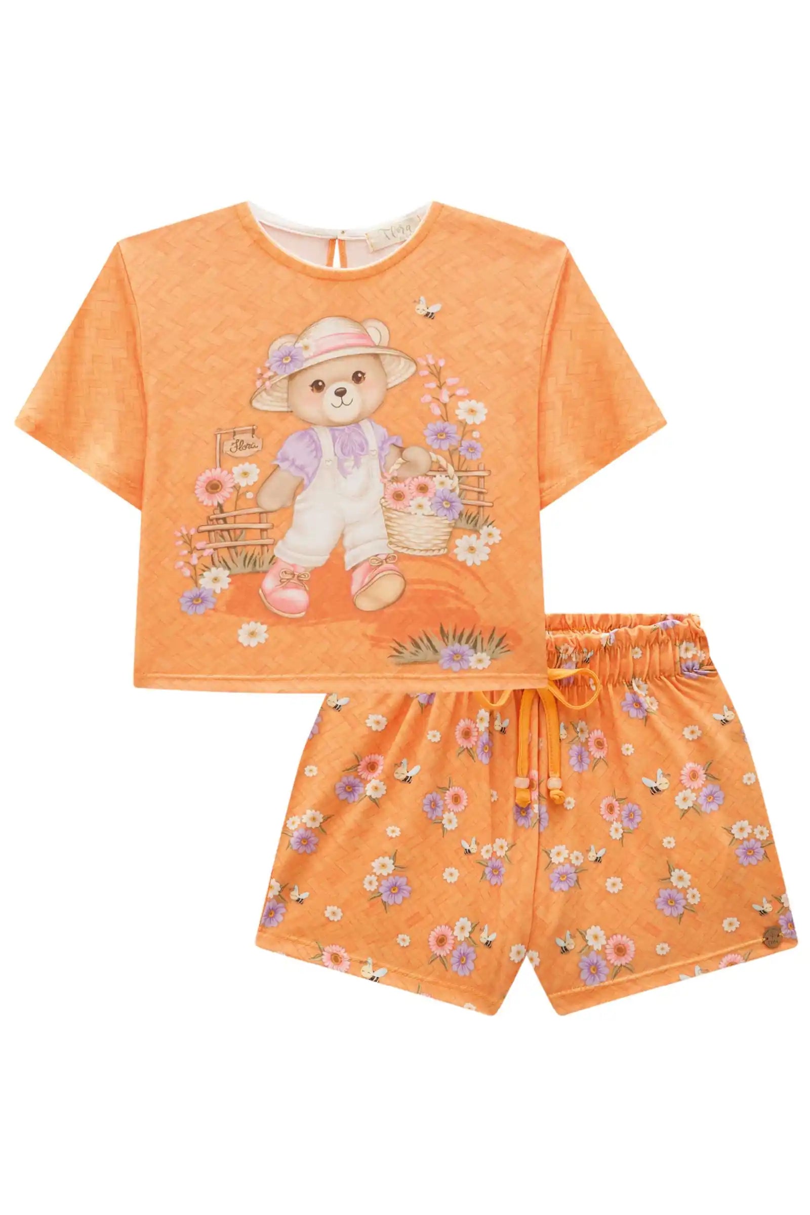 Conjunto Feminino Infantil Short e Blusa Ursinho