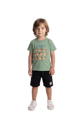 Camiseta Infantil Capivibes em Meia Malha com Bermuda Termal