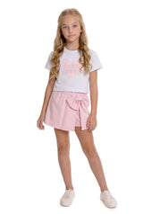 Blusa Infantil Dance em Meia Malha com Shorts Saia Moletinho Light