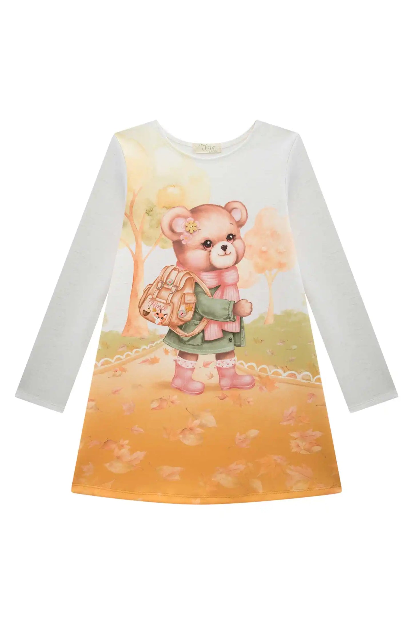 Vestido Infantil Feminino Manga Longa – Charme Outonal em Bege Claro