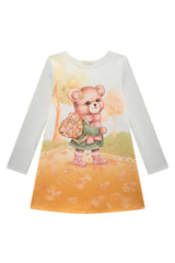 Vestido Infantil Feminino Manga Longa – Charme Outonal em Bege Claro