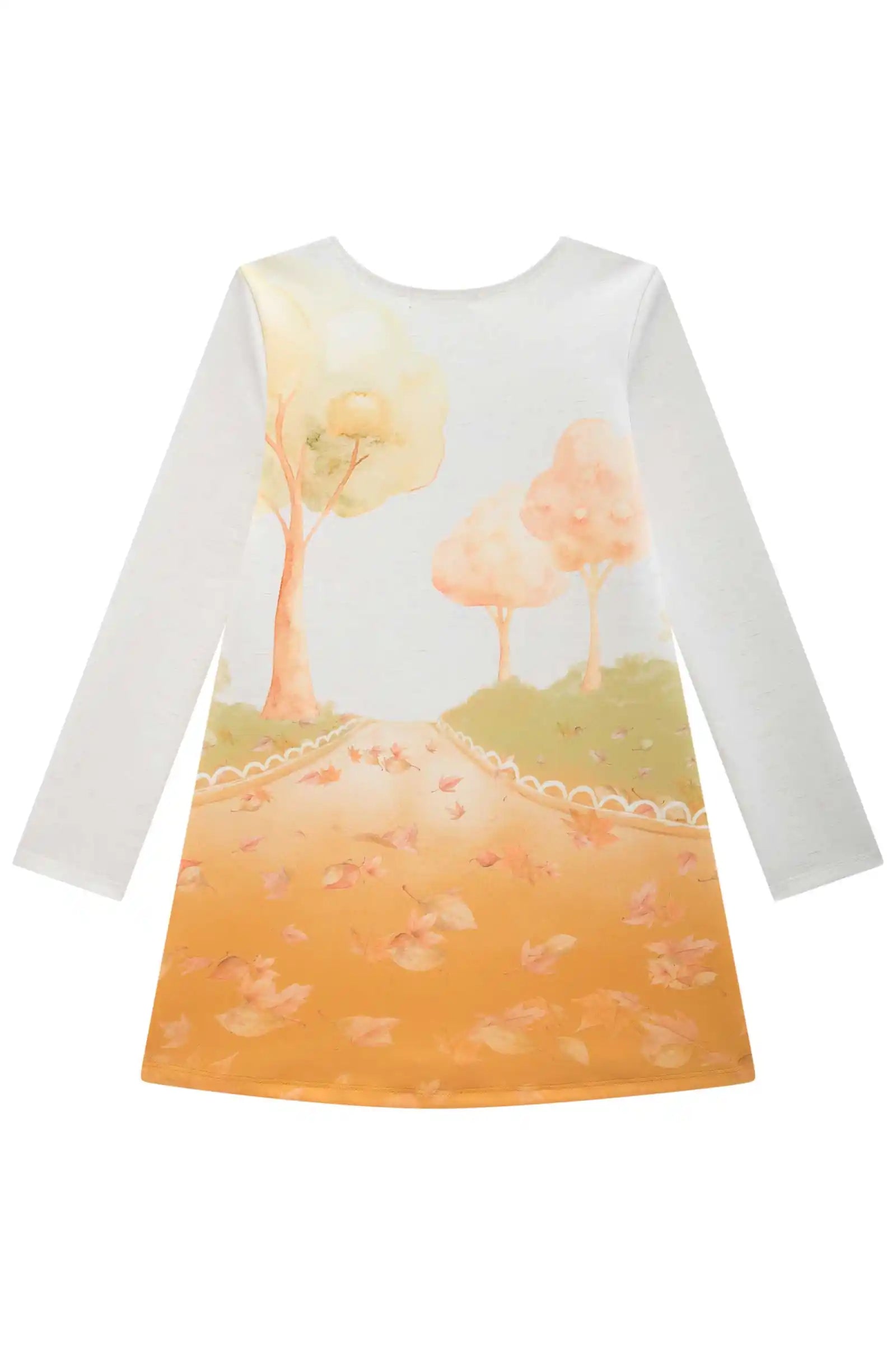 Vestido Infantil Feminino Manga Longa – Charme Outonal em Bege Claro