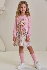 Vestido Infantil Feminino Manga Longa Infanti – Elegância e Charme em Rosa Seda