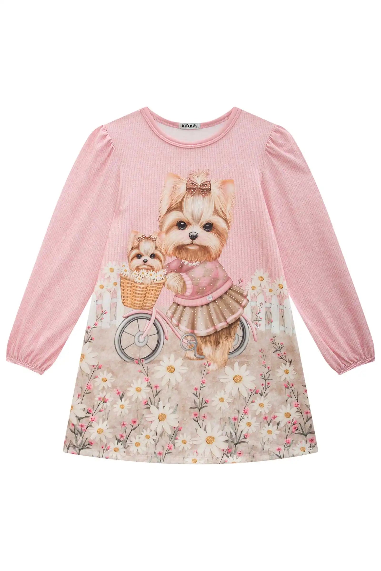 Vestido Infantil Feminino Manga Longa Infanti – Elegância e Charme em Rosa Seda