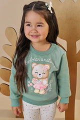 Conjunto Infantil com Blusa Verde e Calça Poá Divertida