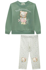 Conjunto Infantil com Blusa Verde e Calça Poá Divertida