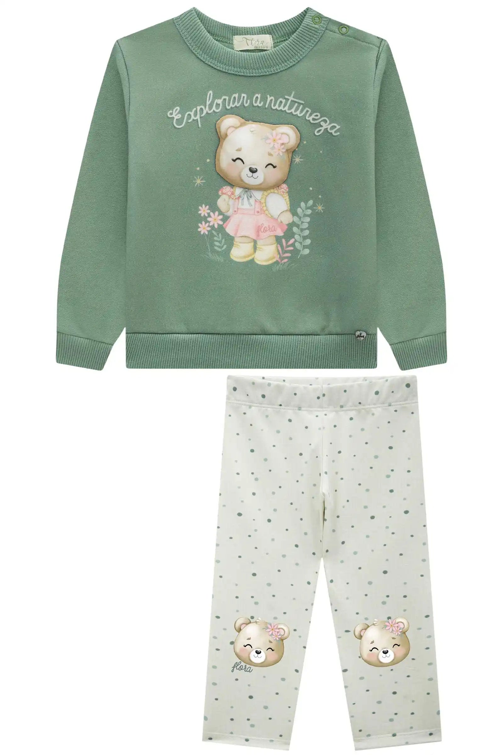 Conjunto Infantil com Blusa Verde e Calça Poá Divertida