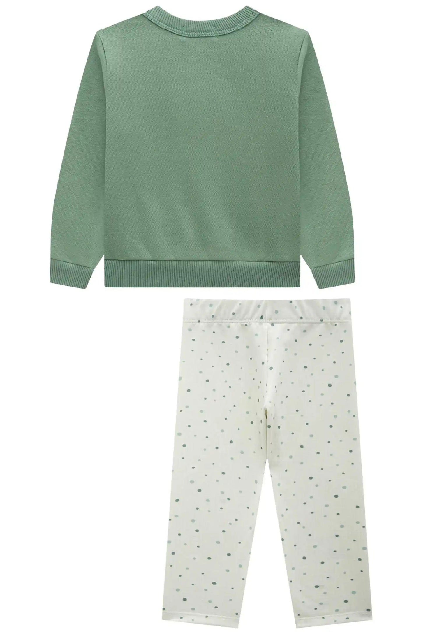 Conjunto Infantil com Blusa Verde e Calça Poá Divertida