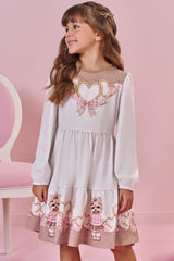 Vestido Infantil Feminino Manga Longa Infanti – Charme e Delicadeza em Bege Claro