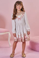 Vestido Infantil Feminino Manga Longa Infanti – Charme e Delicadeza em Bege Claro